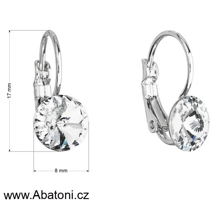 Swarovski Elements Rivoli vlepený krystal 8mm - Dětské Ocelové náušnice visací modré kulaté 51031.3 Light Turquoise (modrá světlá, tyrkysová) 