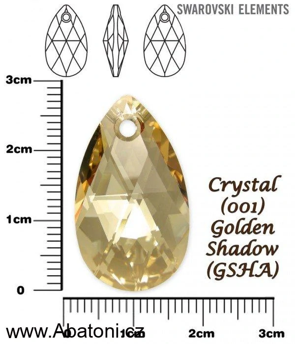 Swarovski Elements Pear krystal XXL 28mm - Stříbrný náhrdelník (přívěsek + řetízek) visací zlatá slza, kapka 54026.3 Golden Shadow (zlatá, světlá jantarová, zlatobéžová) 
