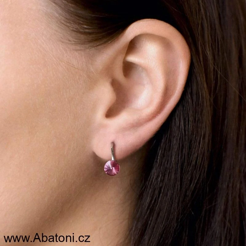 Swarovski Elements Rivoli vlepený krystal 8mm - Dětské Stříbrné náušnice visací modré kulaté 51031.3 Light Turquoise (modrá světlá, tyrkysová) 