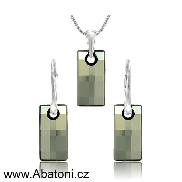 Swarovski Elements Urban krystal 20mm - Stříbrná sada (set, souprava) náušnice a přívěsek s řetízkem černý obdélník 39022.2 Jet Hematite (černá, lesklá magnetická kovová) 