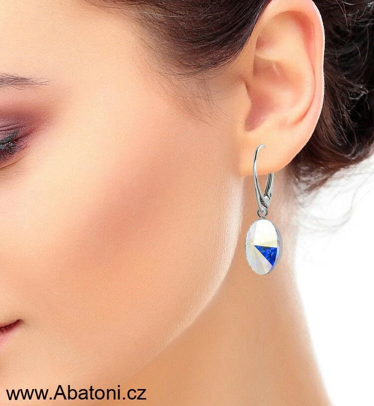 Swarovski Elements Oval Rivoli - Stříbrné náušnice visací / bimbací růžové oválky 31275.3 Rose (růžová) 