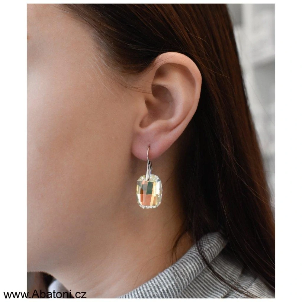 Swarovski Elements Graphic krystal 19mm - Stříbrné náušnice visací modré zkosené obdélníky 31297.2 Denim Blue (modrá tmavá, riflová, džínová)