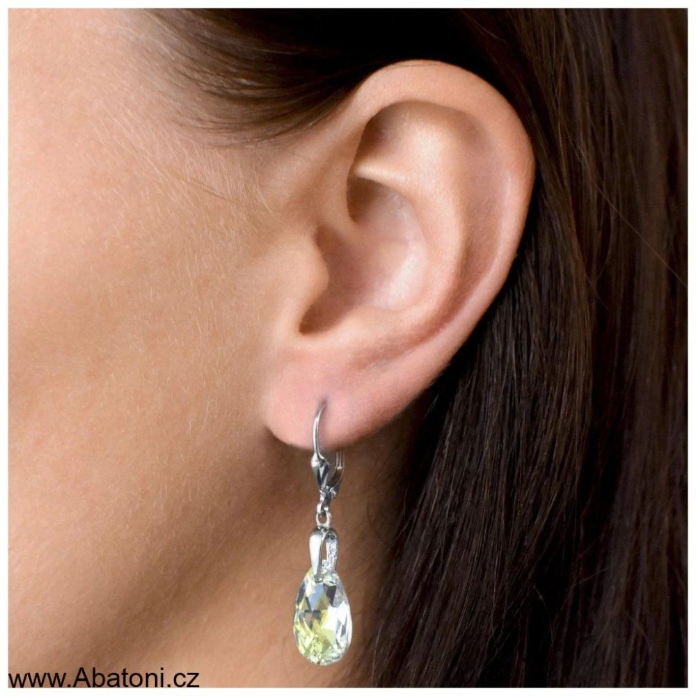 Swarovski Elements Pear krystal 16mm - Stříbrné náušnice visací bimbací bílá duhová slza, kapky 31063.2 Crystal AB (bílá, křišťálová, duhová, měňavá) na šlupně