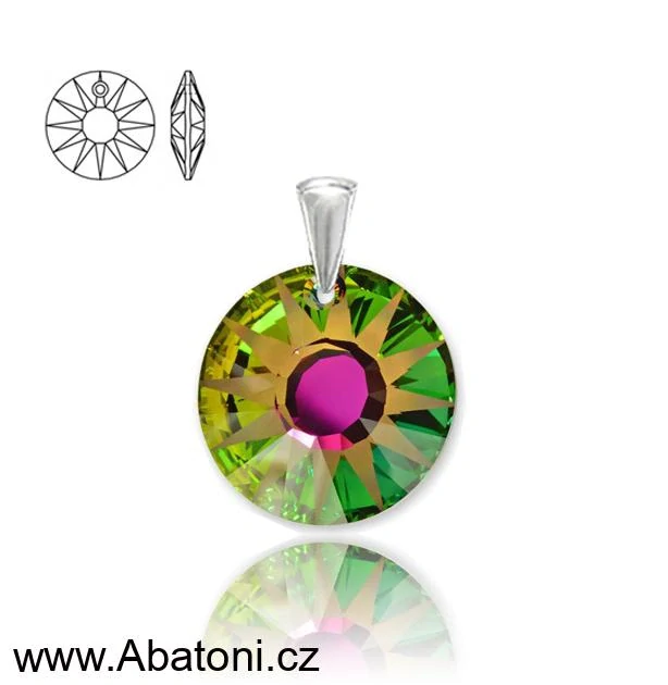 Swarovski Elements Sun krystal 12+12mm - Stříbrná sada (set, souprava) náušnice a přívěsek s řetízkem modré kulaté sluníčko 39169.4 Bermuda Blue (modrá, mořská, duhová, měňavá) 