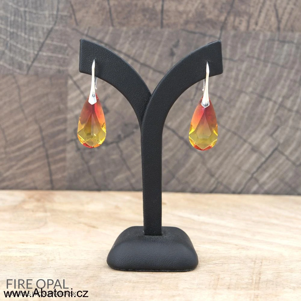Swarovski Elements Teardrop krystal 24mm - Stříbrná sada (set, souprava) náušnice a přívěsek s řetízkem žluto oranžová slza, kapka 39169.4 Fire Opal (oranžovo žluto červená, ohnivá)
