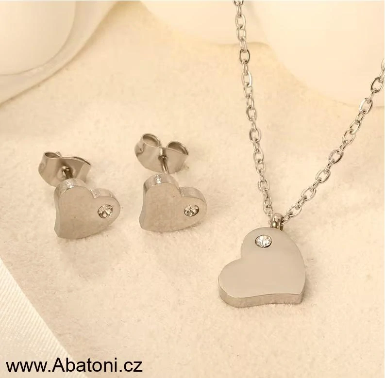 Steel Jewelry Souprava Náhrdelník Náušnice SRDCE Chirurgická ocel SET240229 vzor 01