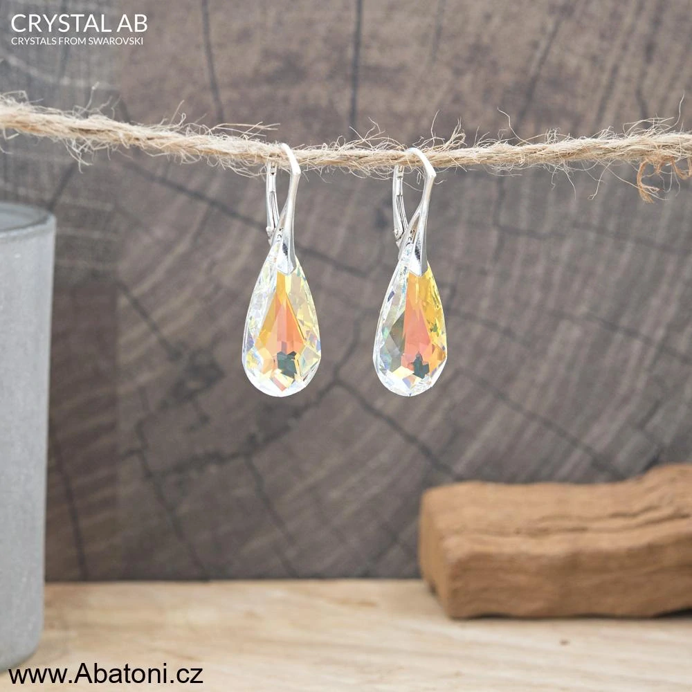 Swarovski Elements Teardrop krystal 24mm - Stříbrná sada (set, souprava) náušnice a přívěsek s řetízkem bílá duhová slza, kapka 39049.2 Crystal AB (bílá, křišťálová, duhová, měňavá) 