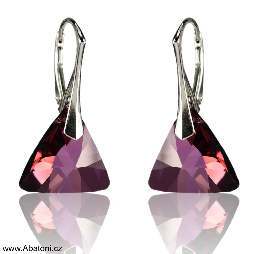 Swarovski Elements Xilion Triangle krystal 8mm - Stříbrné náušnice visací růžový trojúhelník 39174.2 Light Rose (růžová světlá)