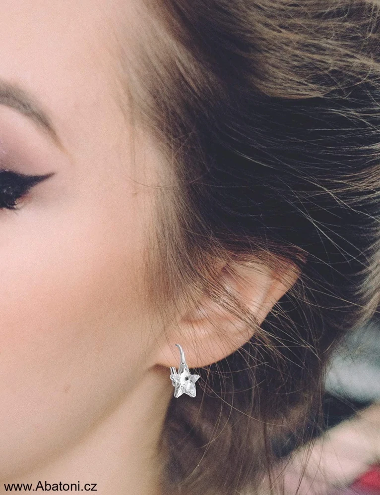 Swarovski Elements Star vlepený krystal 10mm - Stříbrná sada (set, souprava) náušnice a přívěsek s řetízkem šedo černá hvězdička 54034.1 Silver Night (černá, šedá, duhová)