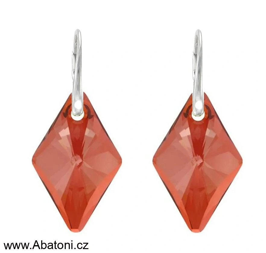 Swarovski Elements Rhombus krystal XXL 27mm - Stříbrné masivní náušnice visací červeno oranžové kosočtverce 51032.3 Red Magma (červená, oranžová, ohnivá, bordó)