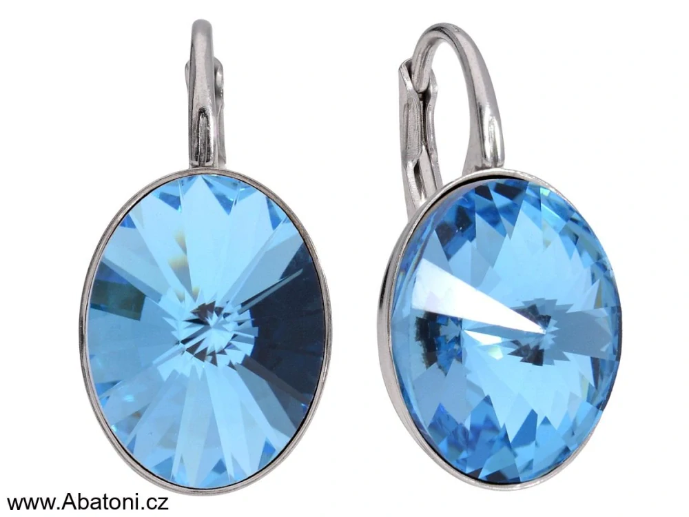 Swarovski Elements Oval Rivoli - Stříbrné náušnice visací / bimbací modré oválky 31275.5 Aquamarine (modrá světlá, azurová, nebeská) 