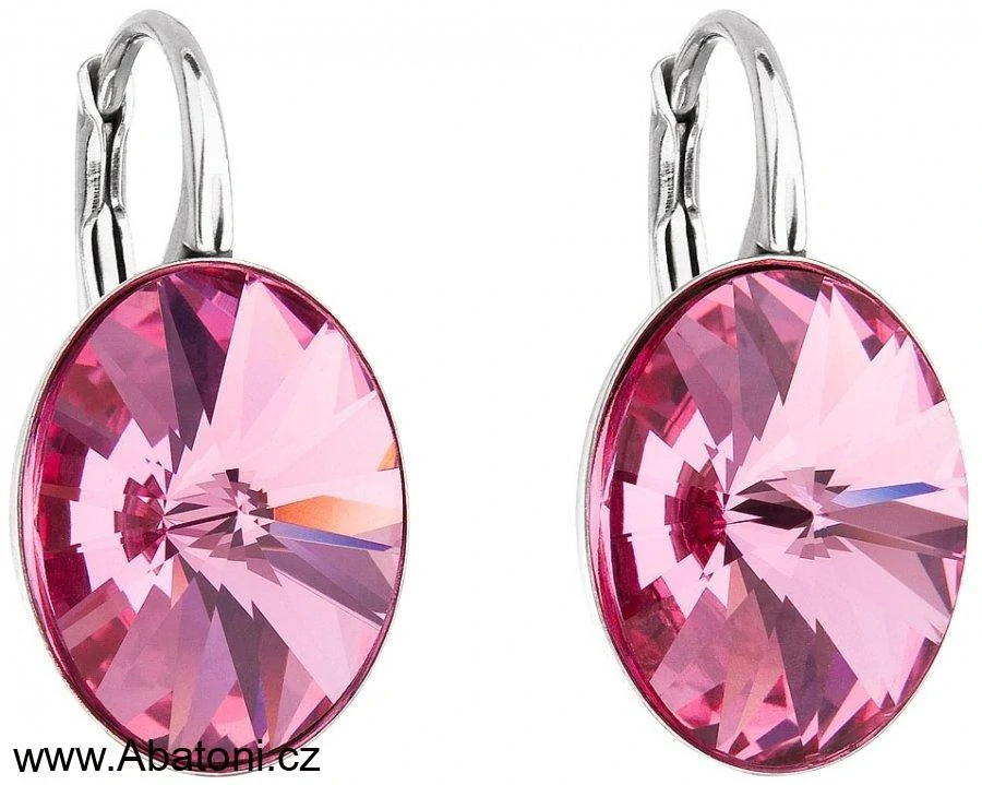 Swarovski Elements Oval Rivoli - Stříbrné náušnice visací / bimbací růžové oválky 31275.3 Rose (růžová) 