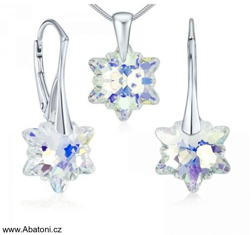 Swarovski Elements Edelweiss Snowflake krystal 14mm - Stříbrná sada (set, souprava) náušnice a přívěsek s řetízkem bílá vločka, protěž, kytička 34221.1 Crystal (bílá, čirá, křišťálová) 