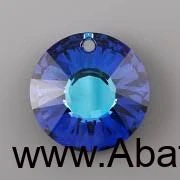 Swarovski Elements Sun krystal 12mm - Stříbrné náušnice visací modré kulaté sluníčko 31215.5 Bermuda Blue (modrá, mořská, duhová, měňavá)