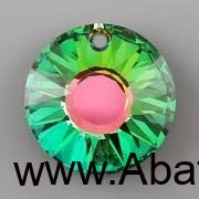 Swarovski Elements Sun krystal 12mm - Stříbrné náušnice visací zelené kulaté sluníčko 31215.5 Vitrail Medium (zeleno-růžová duhová)