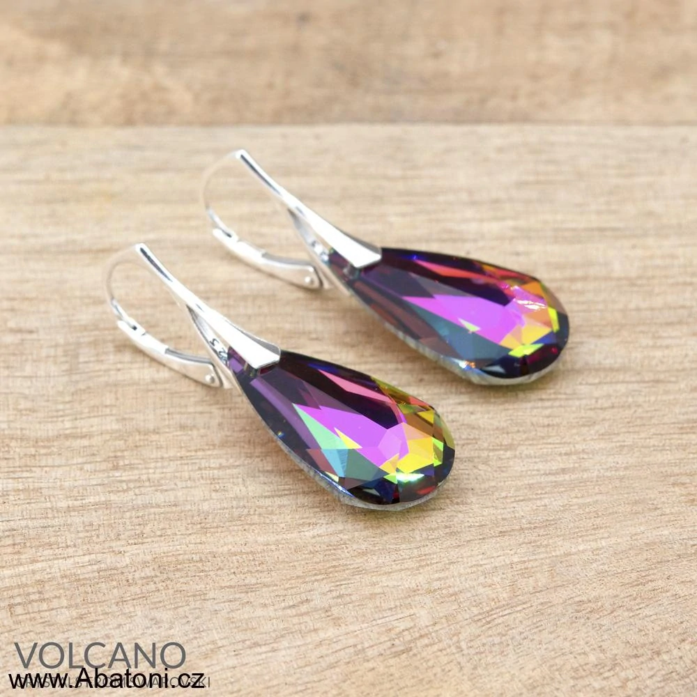 Swarovski Elements Teardrop krystal 24mm - Stříbrné náušnice visací modrá slza, kapky 31215.5 Bermuda Blue (modrá, mořská, duhová, měňavá) 