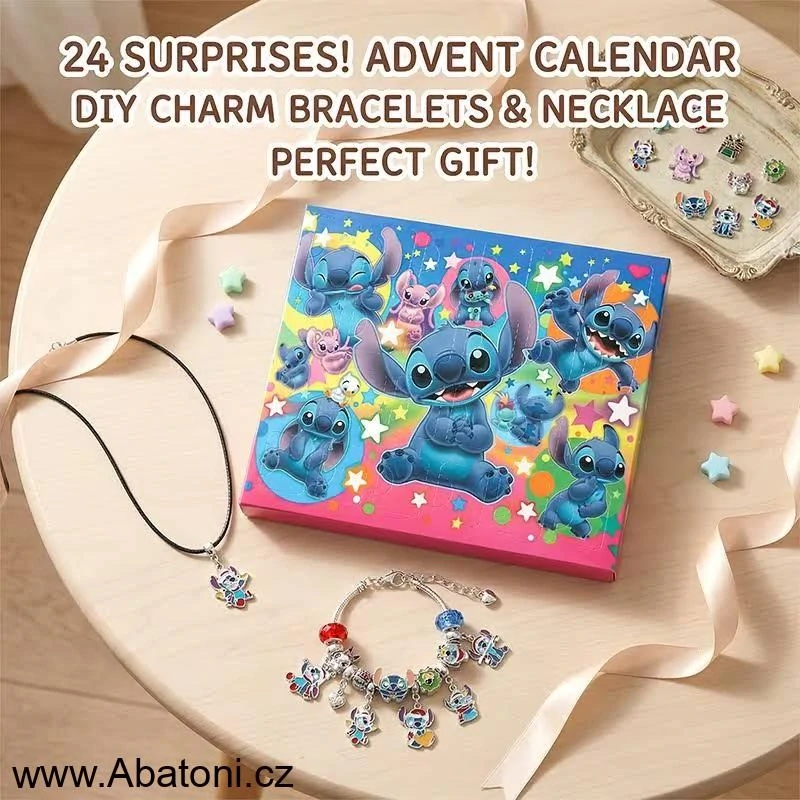 Abatoni Vánoční Adventní kalendář Lilo & Stitch se 2 náramky a 22 přívěsky