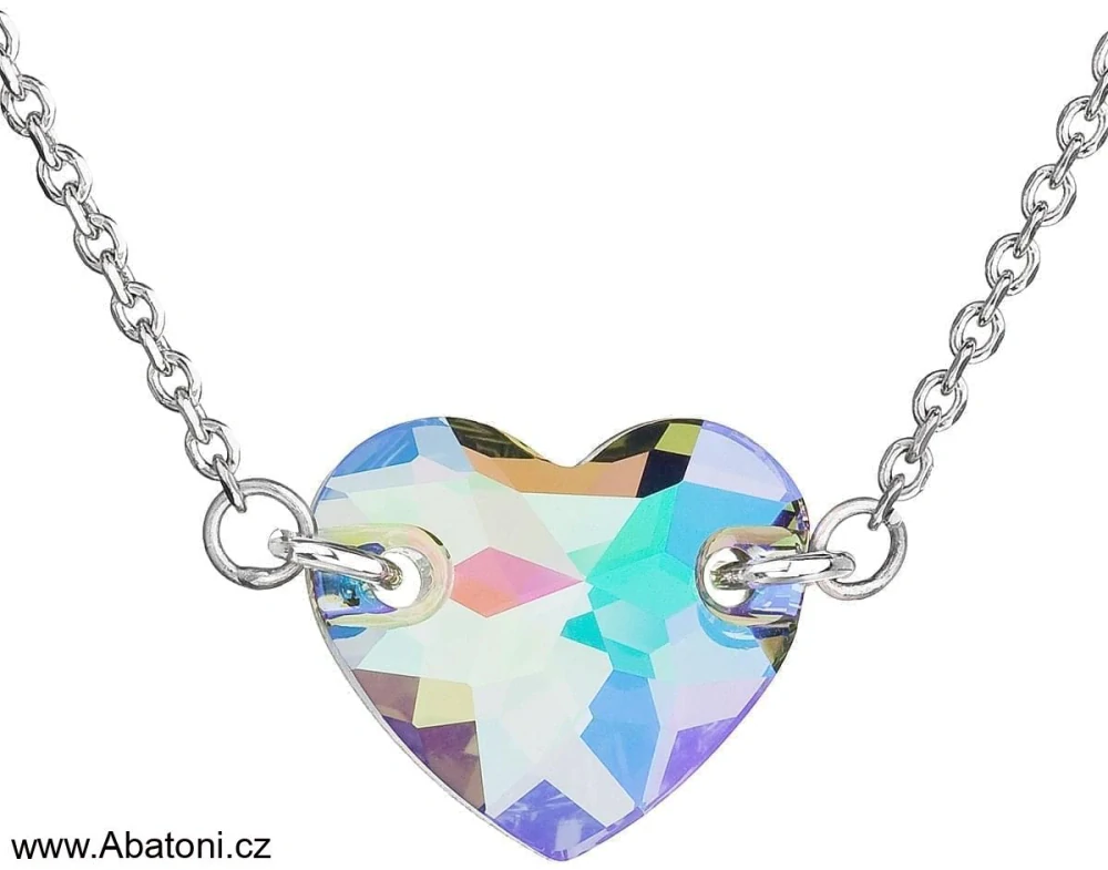 Swarovski Elements Heart krystal 14mm - Stříbrný náhrdelník (přívěsek + řetízek) bílé DVOUDÍRKOVÉ srdce, srdíčko 32020.1 Crystal (bílá, čirá, křišťálová) 