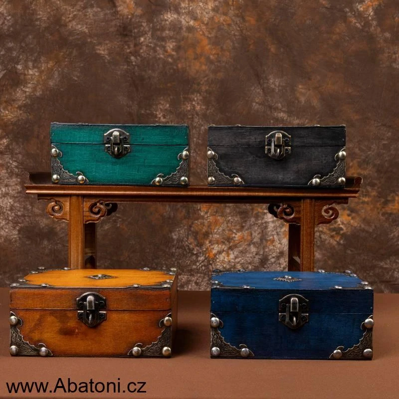 Šperkovnice okovaná dřevěná (truhlička, krabička na šperky) oranžová přírodní orange