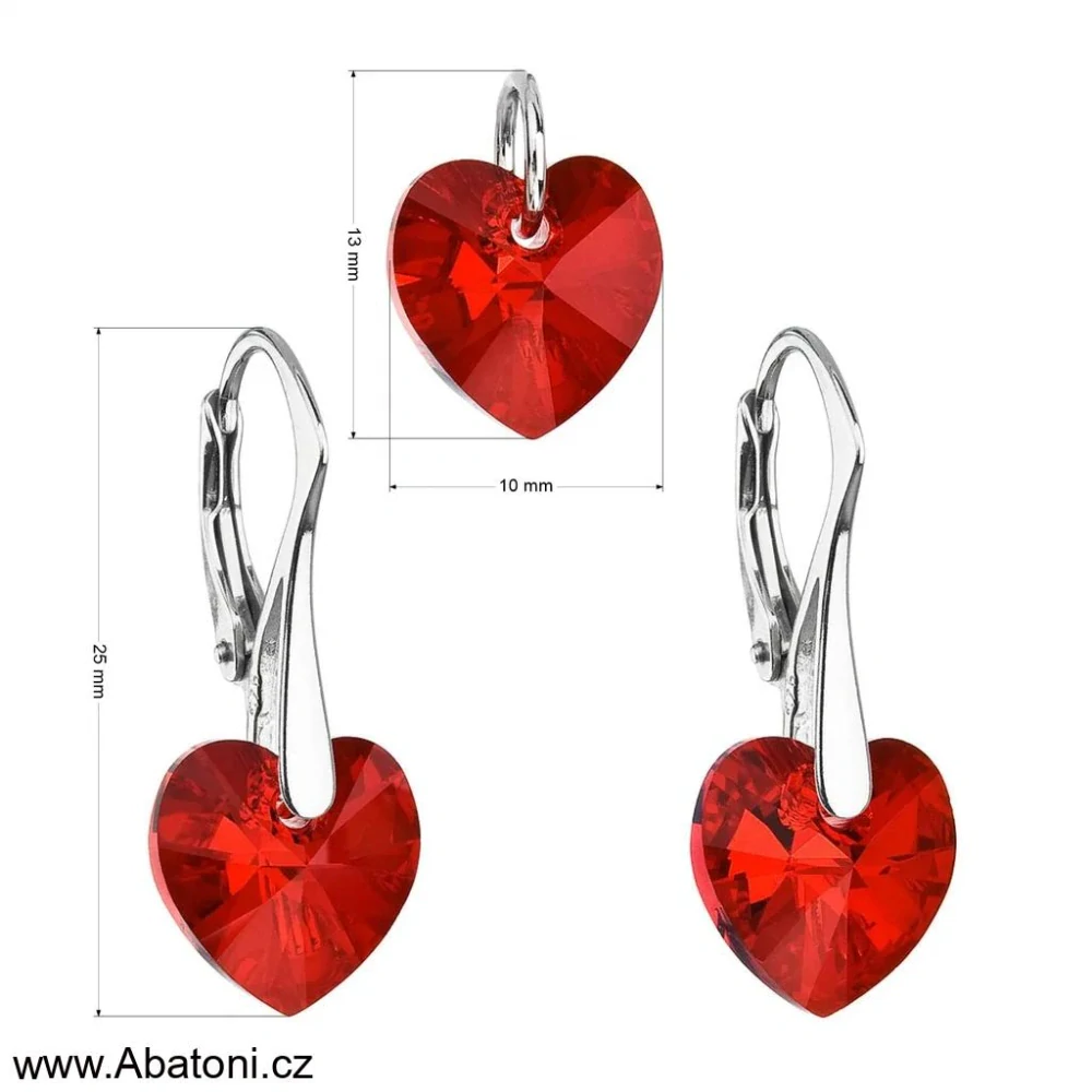 Sada šperků s krystaly Swarovski náušnice a přívěsek červená srdce 39003.4 Heart krystal Light Siam (červená)
