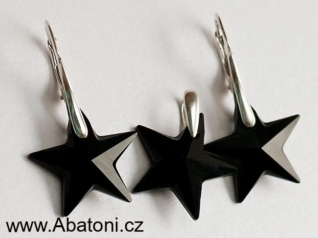 Swarovski Elements Star krystal 20mm - Stříbrná sada (set, souprava) náušnice a přívěsek s řetízkem černá hvězda, hvězdičky 54034.1  Jet (černá) 
