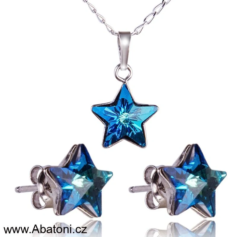 Swarovski Elements Star vlepený krystal 10mm - Stříbrná sada (set, souprava) náušnice a přívěsek s řetízkem šedo černá hvězdička 54034.1 Silver Night (černá, šedá, duhová)