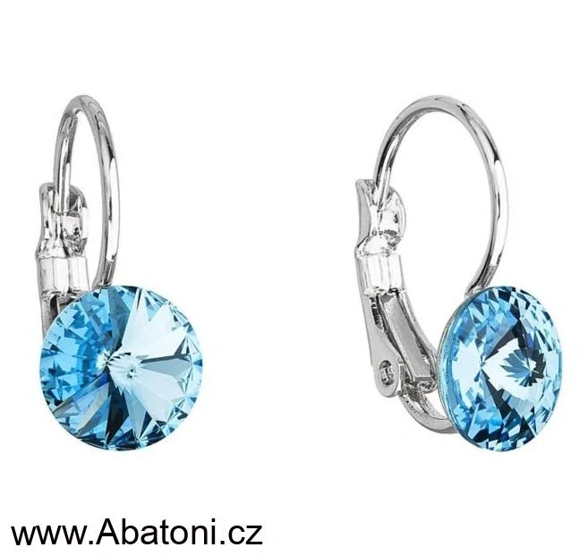 Swarovski Elements Rivoli vlepený krystal 8mm - Dětské Stříbrné náušnice visací modré kulaté 31230.3 Aquamarine (modrá světlá, azurová, nebeská) 