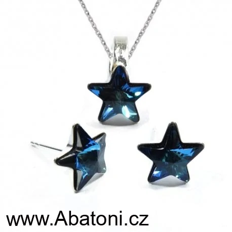 Swarovski Elements Star vlepený krystal 10mm - Stříbrný náhrdelník (přívěsek + řetízek) modrá hvězdička 54034.3 Bermuda Blue (modrá, mořská, duhová, měňavá) 