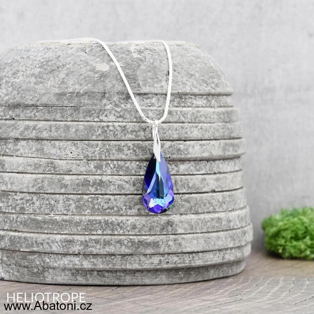 Swarovski Elements Teardrop krystal 24mm - Stříbrná sada (set, souprava) náušnice a přívěsek s řetízkem modrá slza, kapka 39169.4 Bermuda Blue (modrá, mořská, duhová, měňavá) 