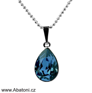 Swarovski Elements Pear vlepený krystal 14mm - Stříbrný náhrdelník (přívěsek + řetízek) modrá slzička, kapka 34252.3 Montana Blue (modrá tmavá, indigo, kobaltová)