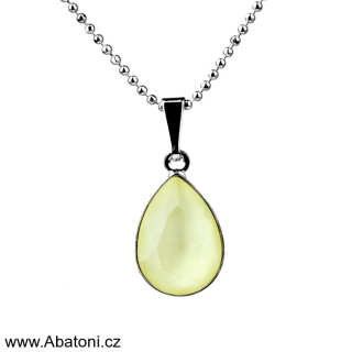 Swarovski Elements Pear vlepený krystal 14mm - Stříbrný náhrdelník (přívěsek + řetízek) žlutá slzička, kapka 72080.5 Powder Yellow (žlutá světlá, pudrová, pastelová)