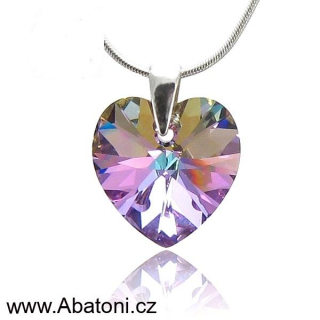 Swarovski Elements Heart krystal 14mm - Stříbrný náhrdelník (přívěsek + řetízek) fialové srdce, srdíčko 32020.5 Vitrail Light (růžová, fialová, tyrkysová, duhová)
