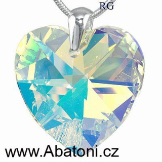 Swarovski Elements Heart krystal 18mm - Stříbrný náhrdelník (přívěsek + řetízek) bílé duhové srdce, srdíčko 34004.2 Crystal AB (bílá, křišťálová, duhová, měňavá)
