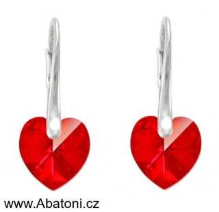 Swarovski Elements Heart krystal 18mm - Stříbrné náušnice visací červené srdce, srdíčka 51043.3 Light Siam (červená)
