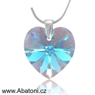 Swarovski Elements Heart krystal 18mm - Stříbrný náhrdelník (přívěsek + řetízek) modré srdce, srdíčko 32071.3 Aquamarine (modrá světlá, azurová, nebeská) 