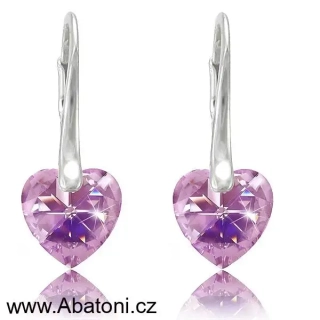 Swarovski Elements Heart krystal 14mm - Stříbrné náušnice visací fialové srdce, srdíčka 31125.3 Violet (fialová velmi světlá, lila)