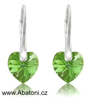 Swarovski Elements Heart krystal 18mm - Stříbrné náušnice visací zelené srdce, srdíčka 31137.3 Peridot (zelená světlá) 