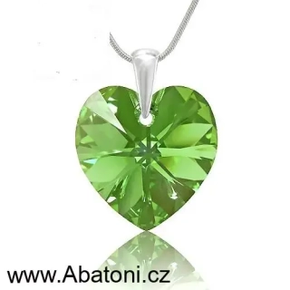 Swarovski Elements Heart krystal 18mm - Stříbrný náhrdelník (přívěsek + řetízek) zelené srdce, srdíčko 32020.5 Peridot (zelená světlá)  