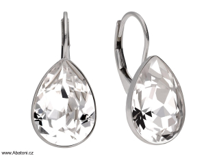 Swarovski Elements Pear vlepený krystal 14mm - Stříbrné náušnice visací bílé slzičky, kapky 31231.1 Crystal (bílá, čirá, křišťálová)