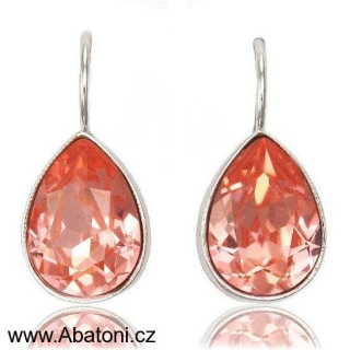 Swarovski Elements Pear vlepený krystal 14mm - Stříbrné náušnice visací oranžovo-růžové slzičky, kapky 31242.3 Rose Peach (oranžová, růžová, lososová)