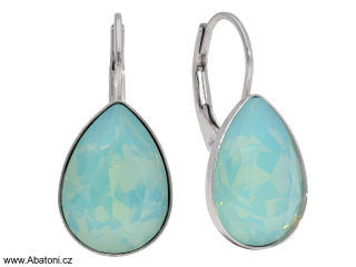 Swarovski Elements Pear vlepený krystal 14mm - Stříbrné náušnice visací zelené slzičky, kapky 51056.3 Pacific Opal (zelená mléčná, mořská mátová)