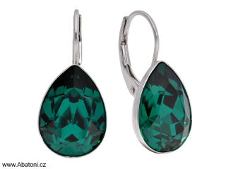 Swarovski Elements Pear vlepený krystal 14mm - Stříbrné náušnice visací zelené slzičky, kapky 51056.3 Emerald (zelená tmavá, smaragdová, brčálová)