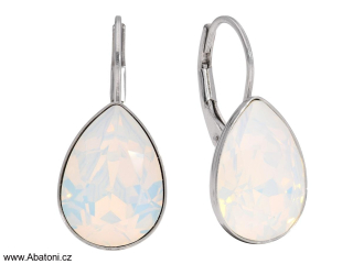 Swarovski Elements Pear vlepený krystal 14mm - Stříbrné náušnice visací bílé slzičky, kapky 54035.3 White Opal (bílá mléčná, vintage)