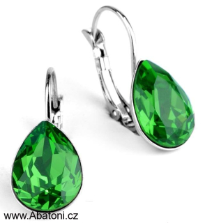 Swarovski Elements Pear vlepený krystal 14mm - Stříbrné náušnice visací zelené slzičky, kapky 51056.3 Fern Green (zelená)