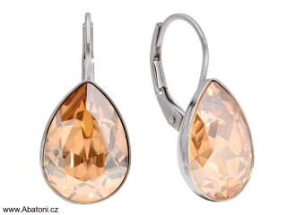 Swarovski Elements Pear vlepený krystal 14mm - Stříbrné náušnice visací zlaté slzičky, kapky 39169.4 Golden Shadow (zlatá, světlá jantarová, zlatobéžová)
