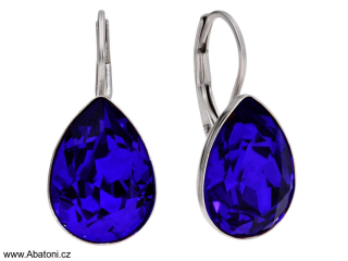 Swarovski Elements Pear vlepený krystal 14mm - Stříbrné náušnice visací modré slzičky, kapky 31242.3 Majestic Blue  (modrá královská)
