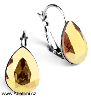 Swarovski Elements Pear vlepený krystal 14mm - Stříbrné náušnice visací zlaté slzičky, kapky 39169.4 Metallic Sunshine (zlatá metalická, lesklá)