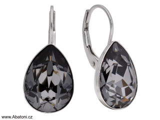 Swarovski Elements Pear vlepený krystal 14mm - Stříbrné náušnice visací černo šedé slzičky, kapky 39169.4 Silver Night (černá, šedá, duhová)