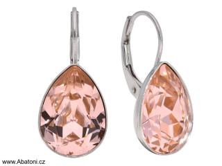 Swarovski Elements Pear vlepený krystal 14mm - Stříbrné náušnice visací oranžovo-růžové slzičky, kapky 31242.3 Blush Rose (starorůžová, oranžová antique vintage)