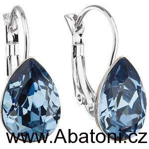 Swarovski Elements Pear vlepený krystal 14mm - Stříbrné náušnice visací modré slzičky, kapky 31242.3 Denim Blue (modrá tmavá, riflová, džínová)